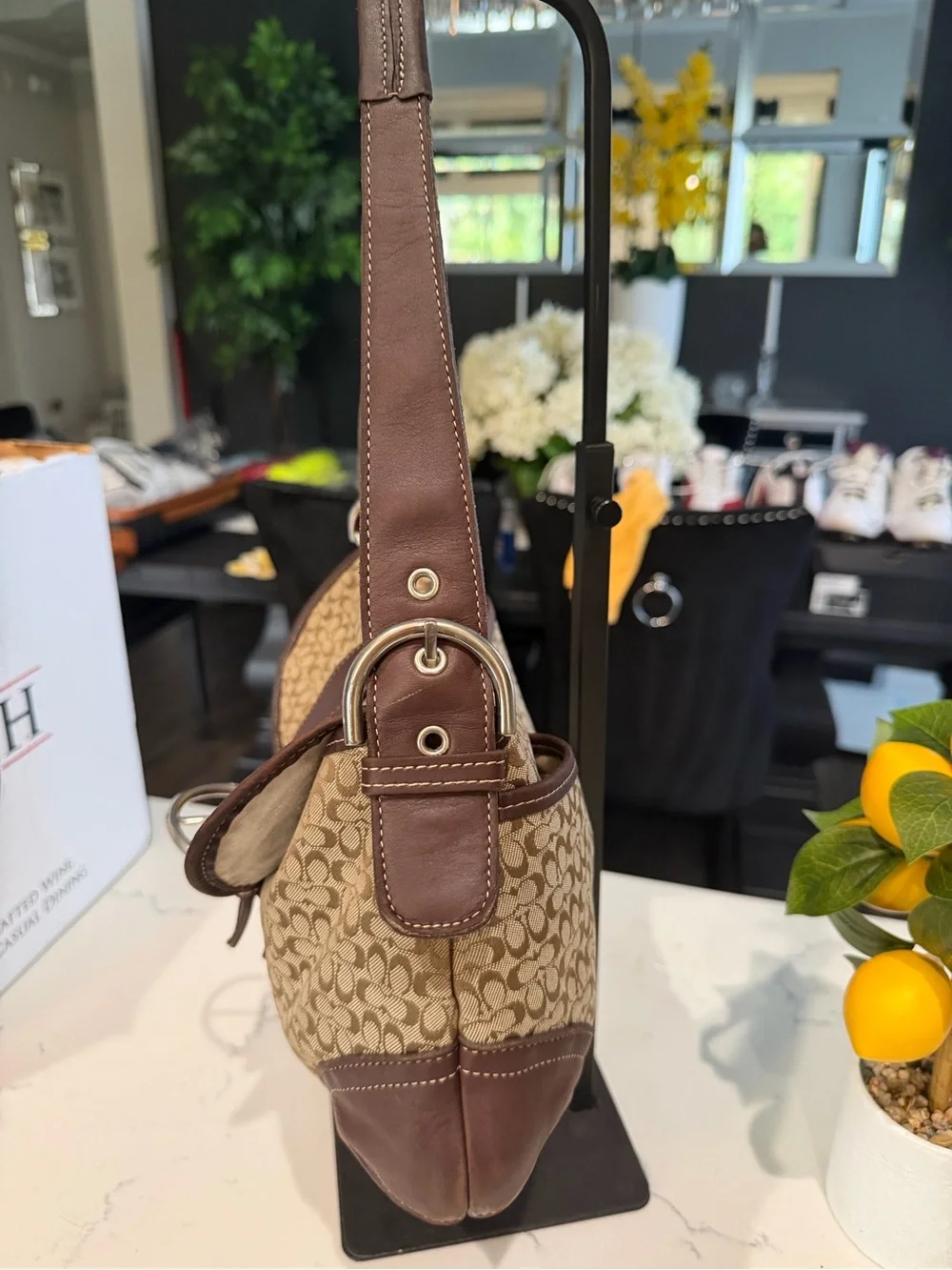 Coach SoHo Signature Canvas and Leather Shoulder Bag in Brown 